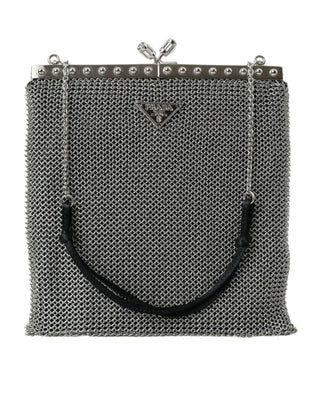 Elegant Silver Mesh Shoulder Evening Bag - IzzySauvage