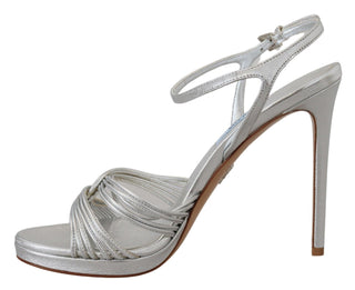 Elegant Silver Stiletto Heels Sandals - IzzySauvage