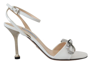 Elegant Silver-White Leather Strap Heels - IzzySauvage