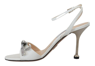 Elegant Silver-White Leather Strap Heels - IzzySauvage