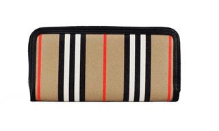 Ellerby Black Leather Icon Stripe Canvas Zip Around Continental Wallet - IzzySauvage