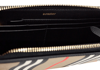 Ellerby Black Leather Icon Stripe Canvas Zip Around Continental Wallet - IzzySauvage