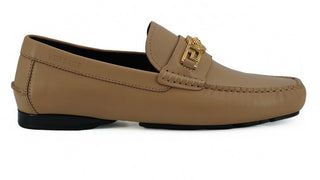 Exquisite Medusa Gold-Tone Leather Loafers - IzzySauvage