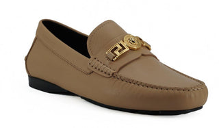 Exquisite Medusa Gold-Tone Leather Loafers - IzzySauvage