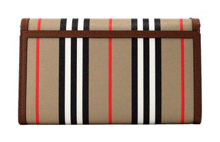 Hannah Icon Stripe Archive Tan E-Canvas Leather Wallet Crossbody Bag - IzzySauvage