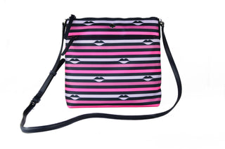 Jae Nylon Leather Flat Pink Striped Multi Crossbody HandBag Purse - IzzySauvage