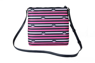 Jae Nylon Leather Flat Pink Striped Multi Crossbody HandBag Purse - IzzySauvage