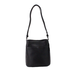 Leila Small Black Pebbled Leather Bucket Shoulder Crossbody Bag - IzzySauvage