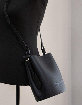 Lorne Small Black Pebbled Leather Bucket Crossbody Handbag Purse - IzzySauvage