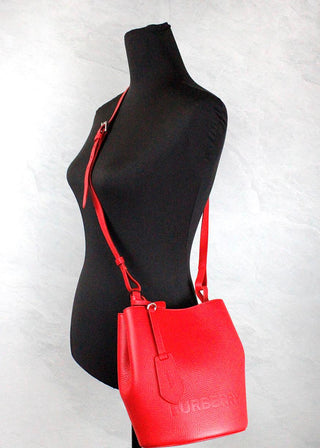 Lorne Small Red Pebbled Leather Bucket Crossbody Purse Bag - IzzySauvage