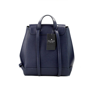 Madison Navy Saffiano Leather Medium Flap Shoulder Backpack Bag - IzzySauvage