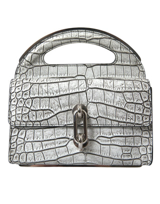 Metallic Silver Alligator Leather Mini Bag - IzzySauvage