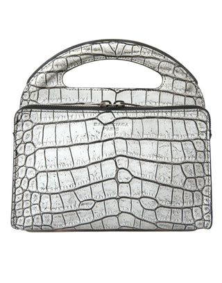 Metallic Silver Alligator Leather Mini Bag - IzzySauvage