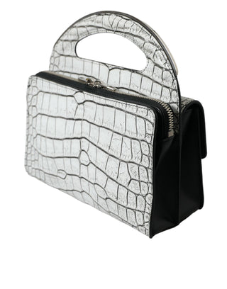 Metallic Silver Alligator Leather Mini Bag - IzzySauvage