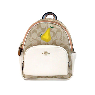 Mini Court Signature Pear Motif Shoulder Backpack Bookbag Bag Chalk Taffy - IzzySauvage