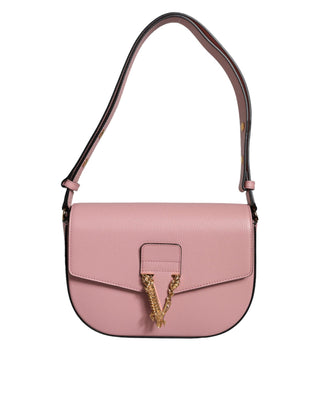 Pink Grainy Calf Leather Logo Crossbody Shoulder Bag - IzzySauvage