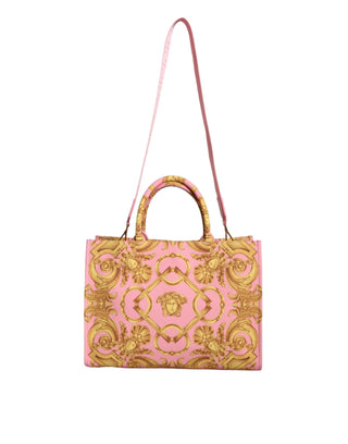 Pink Printed Large Fabric Leather Shopping Tote Bag - IzzySauvage