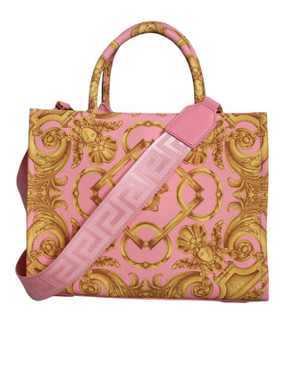 Pink Yellow Baroque Fabric Leather Shopping Tote Bag - IzzySauvage