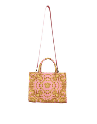 Pink Yellow Baroque Fabric Leather Shopping Tote Bag - IzzySauvage