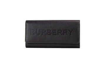 Porter Black Grained Leather Branded Logo Embossed Clutch Flap Wallet - IzzySauvage