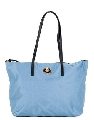 Portuna Medusa Medium Cornflower Blue Nylon Leather Tote Bag Purse - IzzySauvage