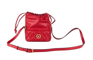 Red Quilted Leather Drawstring Shoulder Bag Bucket Crossbody Handbag - IzzySauvage