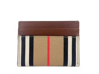 Sandon Tan Canvas Check Printed Leather Slim Card Case Wallet - IzzySauvage