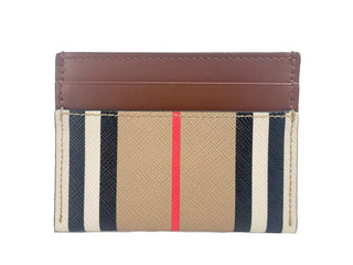 Sandon Tan Canvas Check Printed Leather Slim Card Case Wallet - IzzySauvage