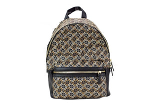 Signet Medium Black Logo Printed Leather Shoulder Backpack Bookbag - IzzySauvage