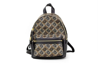 Signet Mini Black Logo Printed Leather Shoulder Backpack Bookbag - IzzySauvage