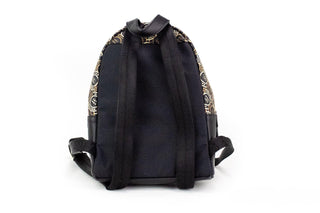 Signet Mini Black Logo Printed Leather Shoulder Backpack Bookbag - IzzySauvage