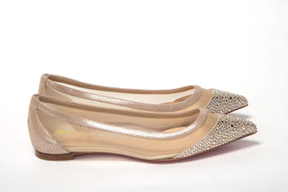 Silver Flat Point Toe Crystals Shoe - IzzySauvage