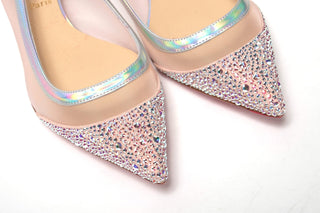 Silver Rose Flat Point Crystals Toe Shoe - IzzySauvage