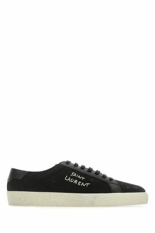 Sleek Black Canvas & Leather Low-Top Sneakers - IzzySauvage