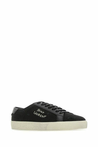 Sleek Black Canvas & Leather Low-Top Sneakers - IzzySauvage