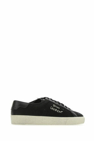 Sleek Black Canvas & Leather Low-Top Sneakers - IzzySauvage