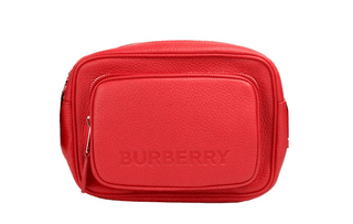 Small Branded Bright Red Grainy Leather Camera Crossbody Bag - IzzySauvage