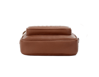 Small Branded Tan Brown Leather Camera Crossbody Bag - IzzySauvage