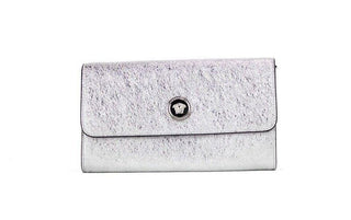 Small Metallic Silver Lamb Leather Medusa Clutch Crossbody Wallet Bag - IzzySauvage