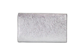 Small Metallic Silver Lamb Leather Medusa Clutch Crossbody Wallet Bag - IzzySauvage