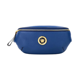 Small Navy Calf Leather Medusa Pendant Fanny Waist Pack Belt Bag - IzzySauvage