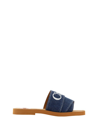 Sumptuous Cotton Woody Slide Sandals in Denim Blue - IzzySauvage