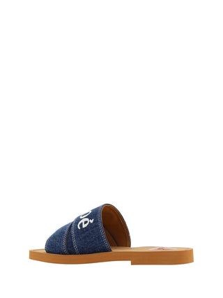 Sumptuous Cotton Woody Slide Sandals in Denim Blue - IzzySauvage