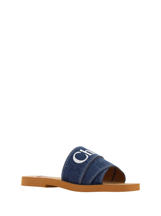 Sumptuous Cotton Woody Slide Sandals in Denim Blue - IzzySauvage