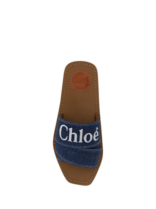 Sumptuous Cotton Woody Slide Sandals in Denim Blue - IzzySauvage