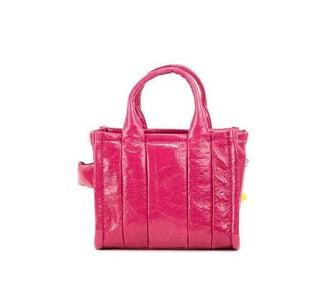 The Shiny Crinkle Micro Tote Magenta Leather Crossbody Bag Handbag - IzzySauvage