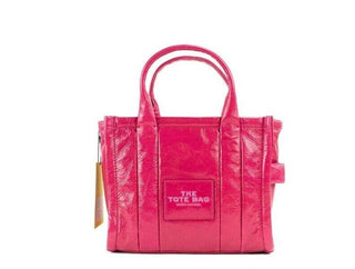 The Shiny Crinkle Mini Tote Magenta Leather Crossbody Handbag Purse - IzzySauvage