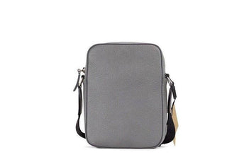 Thornton Small Grey Embossed Logo Grainy Leather Crossbody Handbag - IzzySauvage