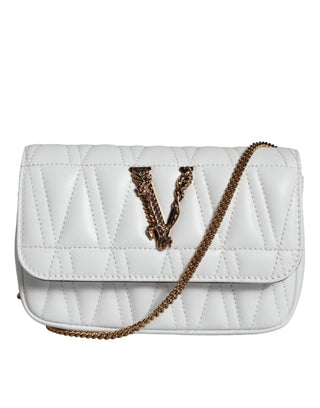 White Quilted Nappa Leather Crossbody Shoulder Bag - IzzySauvage