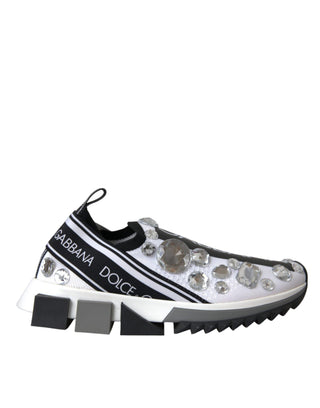 White Sorrento Crystals Sneakers Shoes - IzzySauvage